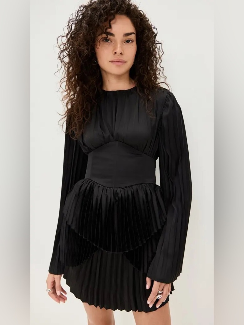 NWT Andrea Iyamah Lenti Pleated Mini Dress in Black ~ Size M & XXL | MSRP $430 - Picture 2 of 5